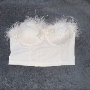 White, feather, strapless top size: M